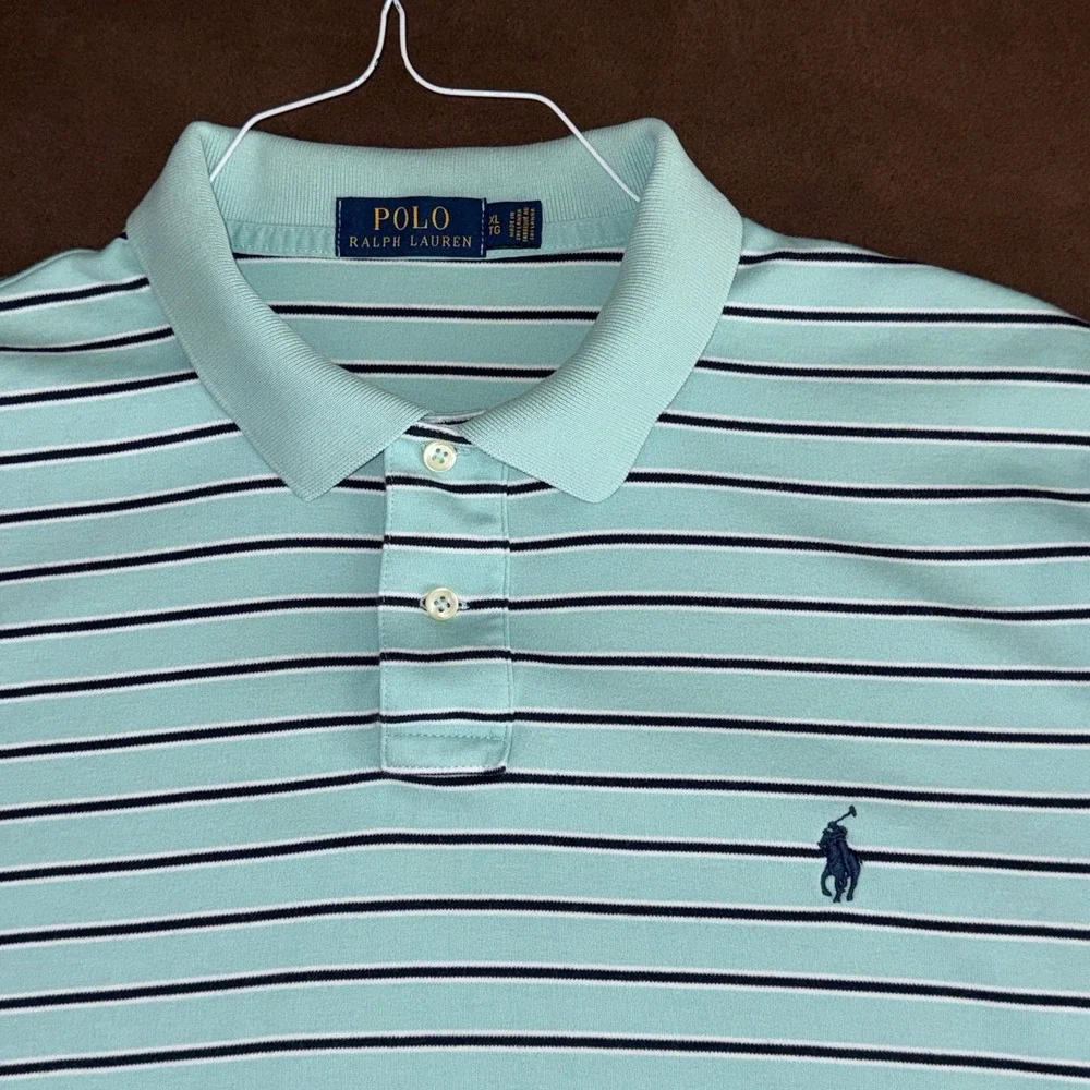 Polo Ralph Lauren Mens Striped Short Sleeve Polo Shirt‎ Aqua Navy XL